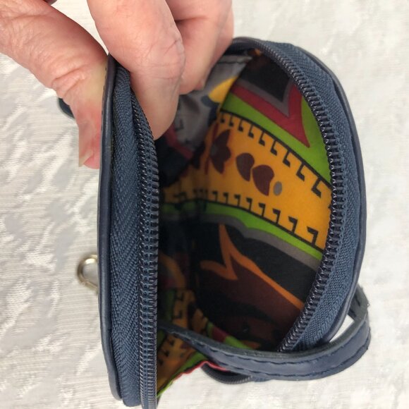 Tyler Rodan Round Navy Blue Faux Leather Zippered Coin Pouch with Unicorn Charm - Picture 6 of 15